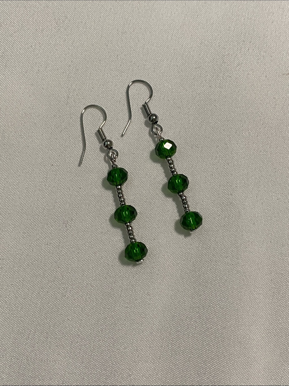 Green Faceted Bead Drop Earrings with Silver Accents